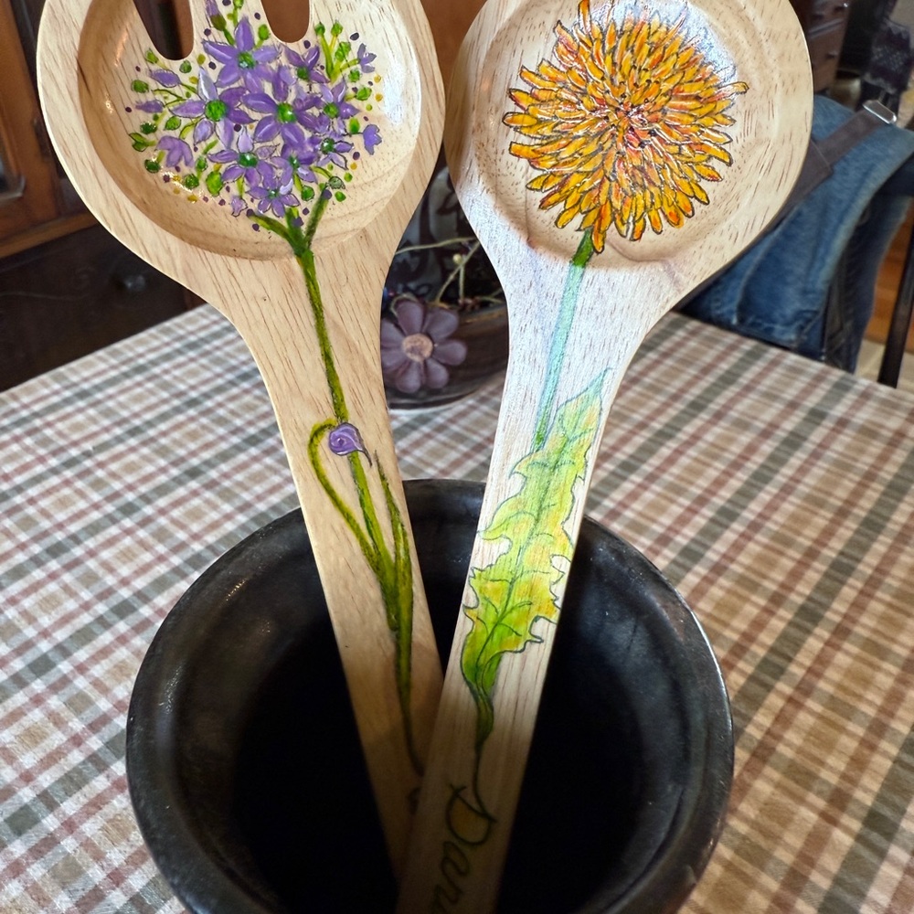 Handcrafted Hand Painted Wood Spoon Set with Floral Design